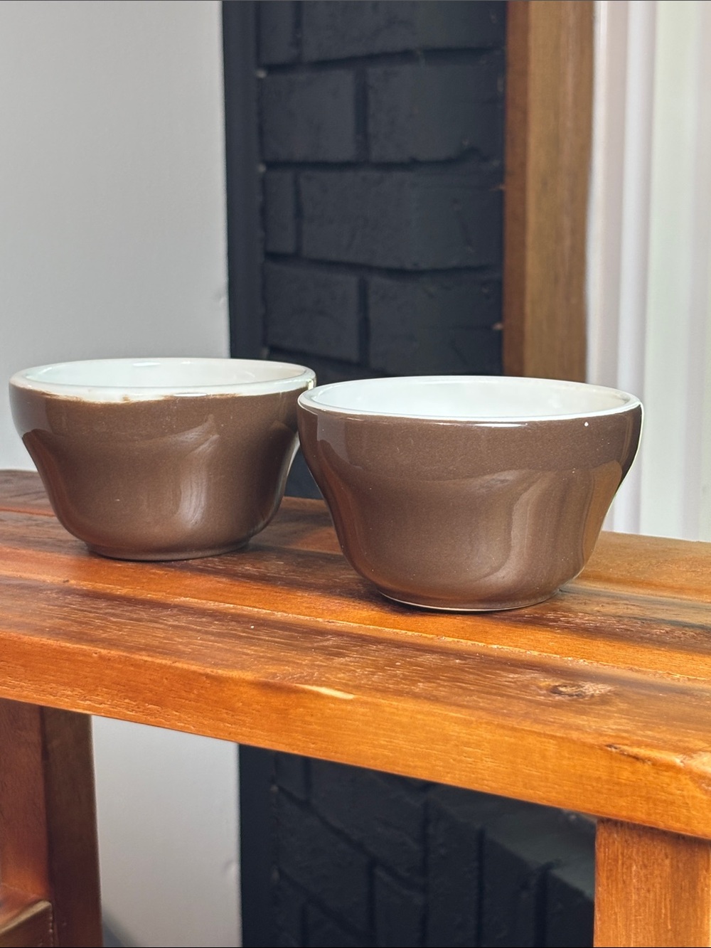 Restaurant Ware VTG chunky brown Homer Laughlin berry bowls / mid-century